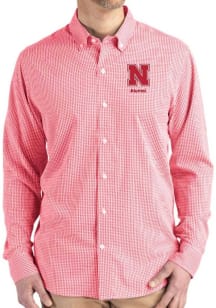 Cutter and Buck Nebraska Cornhuskers Mens Red Alumni Gingham LS Woven Long Sleeve Dress Shirt