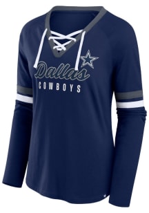 Dallas Cowboys Womens Navy Blue Lace Up LS Tee