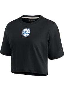 Philadelphia 76ers Womens Black Crop Boxy Short Sleeve T-Shirt