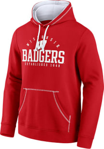 Wisconsin Badgers Mens Red Color Block Long Sleeve Hoodie