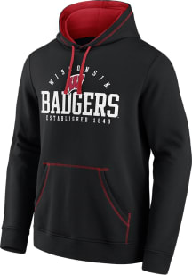 Wisconsin Badgers Mens Black Script Color Block Long Sleeve Hoodie