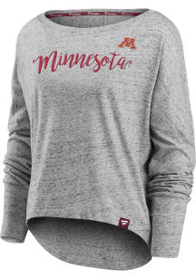 Minnesota Golden Gophers Womens Grey Boat Neck LS Tee