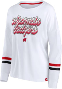 Wisconsin Badgers Womens White Stripe Sleeve LS Tee