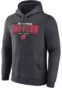 Wisconsin Badgers Mens Charcoal Horizontal Block Long Sleeve Hoodie
