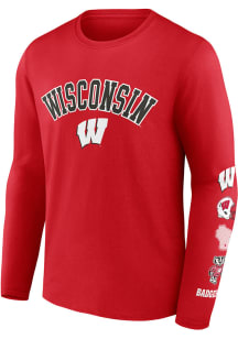 Wisconsin Badgers Red Badging Cotton Long Sleeve T Shirt