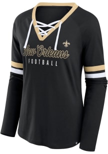 New Orleans Saints Womens Black Lace Up LS Tee