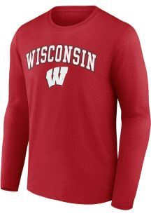Wisconsin Badgers Red Arch Name and Logo Long Sleeve T Shirt