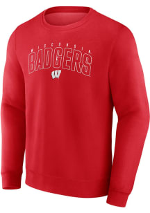Wisconsin Badgers Mens Red Arch Name and Logo Long Sleeve Crew Sweatshirt