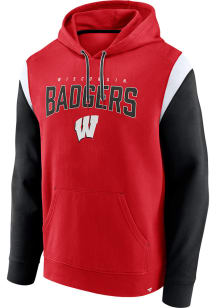 Wisconsin Badgers Mens Red Fundamentals Colorblock Long Sleeve Hoodie