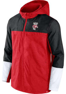 Wisconsin Badgers Mens Red Crinkle Woven Light Weight Jacket
