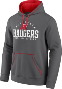 Wisconsin Badgers Mens Grey Cotton Fleece Long Sleeve Hoodie