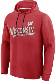 Wisconsin Badgers Mens Red Twill Team Script Long Sleeve Hoodie