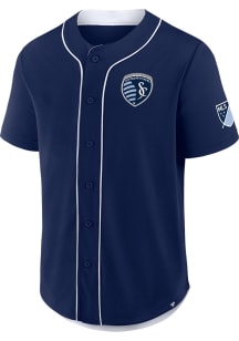 Sporting Kansas City Mens Navy Blue Button Down Baseball Jersey