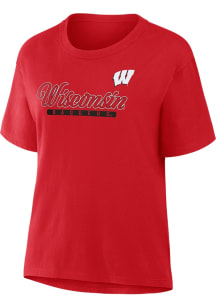 Wisconsin Badgers Womens Red Script Logo Short Sleeve T-Shirt
