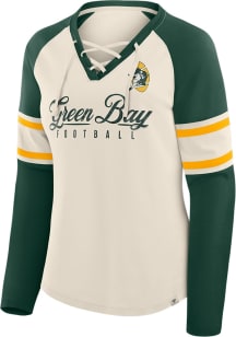 Green Bay Packers Womens Beige Gridiron LS Tee