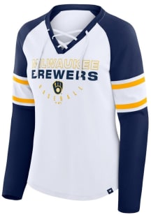 Milwaukee Brewers Womens White Gridiron LS Tee