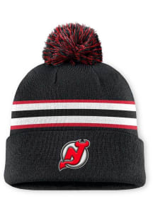 New Jersey Devils Black 2025 Authentic Pro Rink 13 Cuffed Pom Beanie Mens Knit Hat