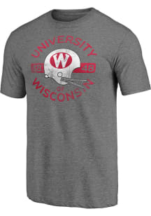 Wisconsin Badgers Charcoal Vault Helmet Arch Triblend Short Sleeve Fashion T Shirt