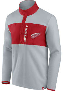 Detroit Red Wings Mens Grey Iconic Polar Fleece Snap Long Sleeve Qtr Zip Pullover