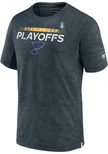 St Louis Blues Charcoal Authentic Pro Playoff Participant Short Sleeve T Shirt