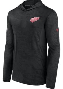 Detroit Red Wings Mens Black Rink Long Sleeve Lightweight Hoodie