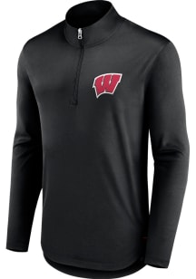 Wisconsin Badgers Mens Black Poly Fanwear Long Sleeve Qtr Zip Pullover