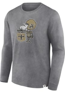 New Orleans Saints Charcoal Heritage Washed Primary Logo Long Sleeve Fashion T Shirt