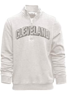 Cleveland Mens Oatmeal Arch Wordmark Long Sleeve Qtr Zip Pullover