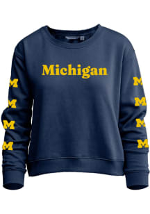 Michigan Wolverines Womens Blue Shimmy Crew Sweatshirt