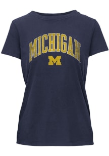 Michigan Wolverines Womens Blue Glitter Essentials Short Sleeve T-Shirt