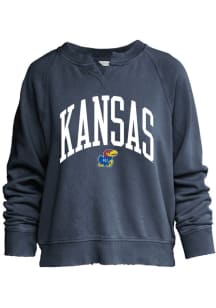 Kansas Jayhawks Womens Navy Blue Willow Washed Crew Sweatshirt