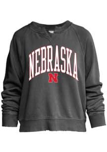Nebraska Cornhuskers Womens Black Willow Washed Crew Sweatshirt
