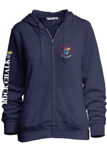 Kansas Jayhawks Womens Navy Blue Comfy Long Sleeve Full Zip Jacket