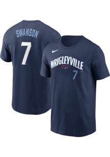 Dansby Swanson Chicago Cubs Navy Blue City Connect Short Sleeve Player T Shirt