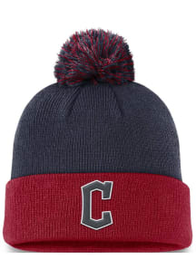 Nike Cleveland Guardians Navy Blue Evergreen 2T Logo Cuff Pom Mens Knit Hat