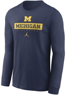 Nike Michigan Wolverines Blue Sideline Crew Long Sleeve T Shirt