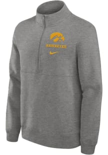 Nike Iowa Hawkeyes Mens Grey Club Fleece Long Sleeve Qtr Zip Pullover