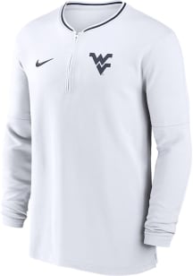 Nike West Virginia Mountaineers Mens White Sideline Coach Long Sleeve Qtr Zip Pullover