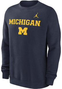 Nike Michigan Wolverines Mens Blue Jordan Primary Stack Long Sleeve Crew Sweatshirt