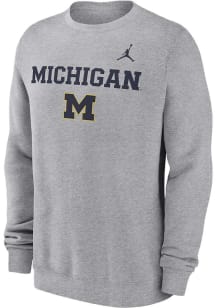 Nike Michigan Wolverines Mens Grey Jordan Primary Stack Long Sleeve Crew Sweatshirt