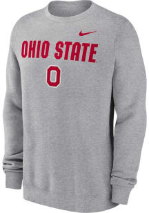 Nike Ohio State Buckeyes Mens Grey Primary Stack Long Sleeve Crew Sweatshirt
