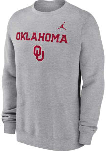 Nike Oklahoma Sooners Mens Grey Heather Jordan Primary Stack Long Sleeve Crew Sweatshirt