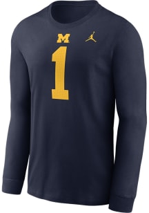 Nike Michigan Wolverines Blue Jordan Name and Number NO  1 Long Sleeve T Shirt