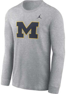 Nike Michigan Wolverines Grey Jordan Primary Logo Long Sleeve T Shirt