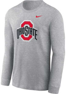 Nike Ohio State Buckeyes Grey Primary Logo Long Sleeve T Shirt
