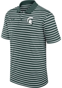 Nike Michigan State Spartans Mens Green Stripe Short Sleeve Polo