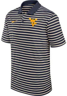 Nike West Virginia Mountaineers Mens Navy Blue Stripe Short Sleeve Polo