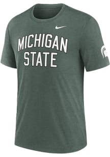 Nike Michigan State Spartans Green Triblend Arch Name Two Hit Logo Short Sleeve Fashion T Shirt
