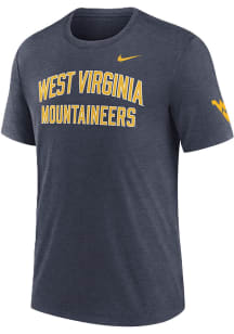 Nike West Virginia Mountaineers Navy Blue Triblend Arch Name Two Hit Logo Short Sleeve Fashion T S..