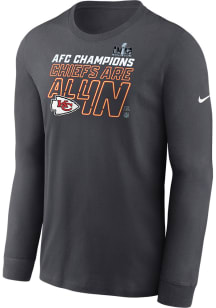 Nike Kansas City Chiefs Charcoal 2023 AFC Conference Champions Trophy Collection Long Sleeve T Shi..